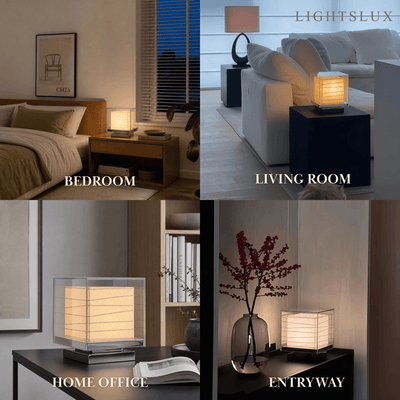 Lunara Minimalist Paper Table Lamp -- Metal Frame with Tri-Color Dimming for Bedroom