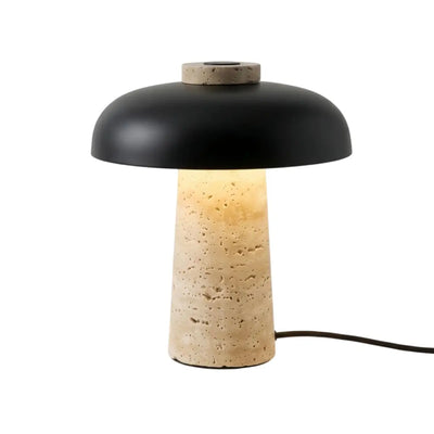 Strata Natural Travertine Table Lamp – Black Shade for Bedroom & Bedside