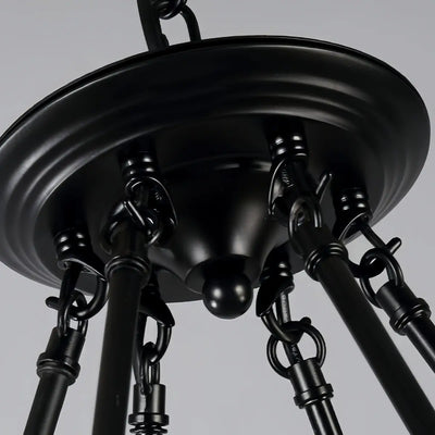 JUN107Irondale Industrial Hemp Rope Chandelier – Black Metal & Rope for Dining Room