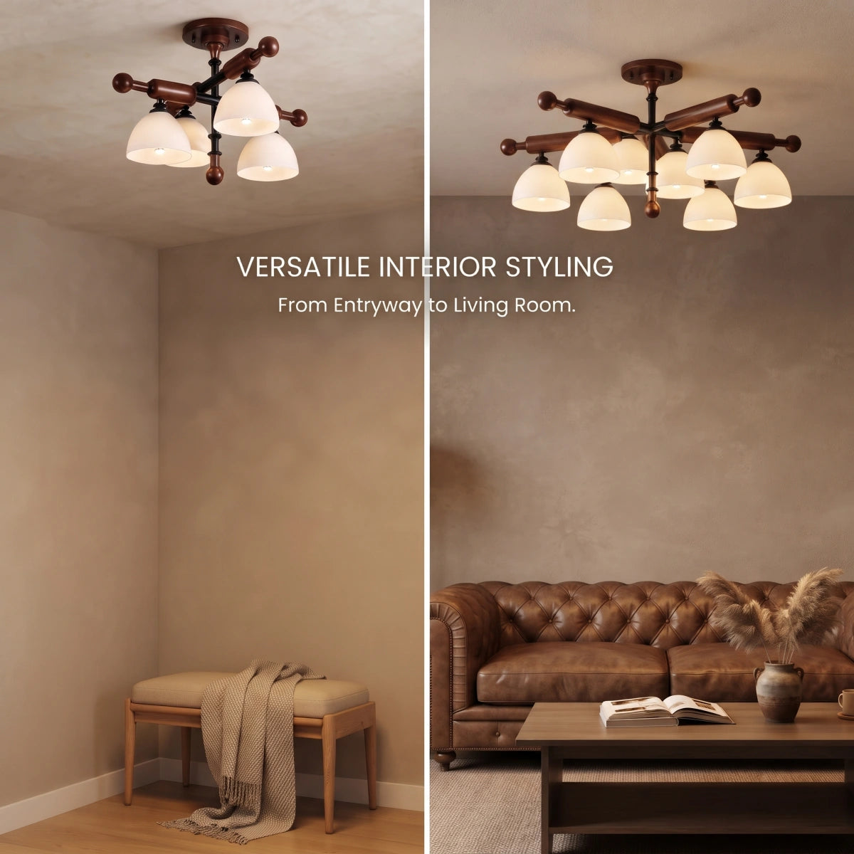 Nebula Modern Wood and Glass Ceiling Light – Walnut Round for Entryway and Hallway333