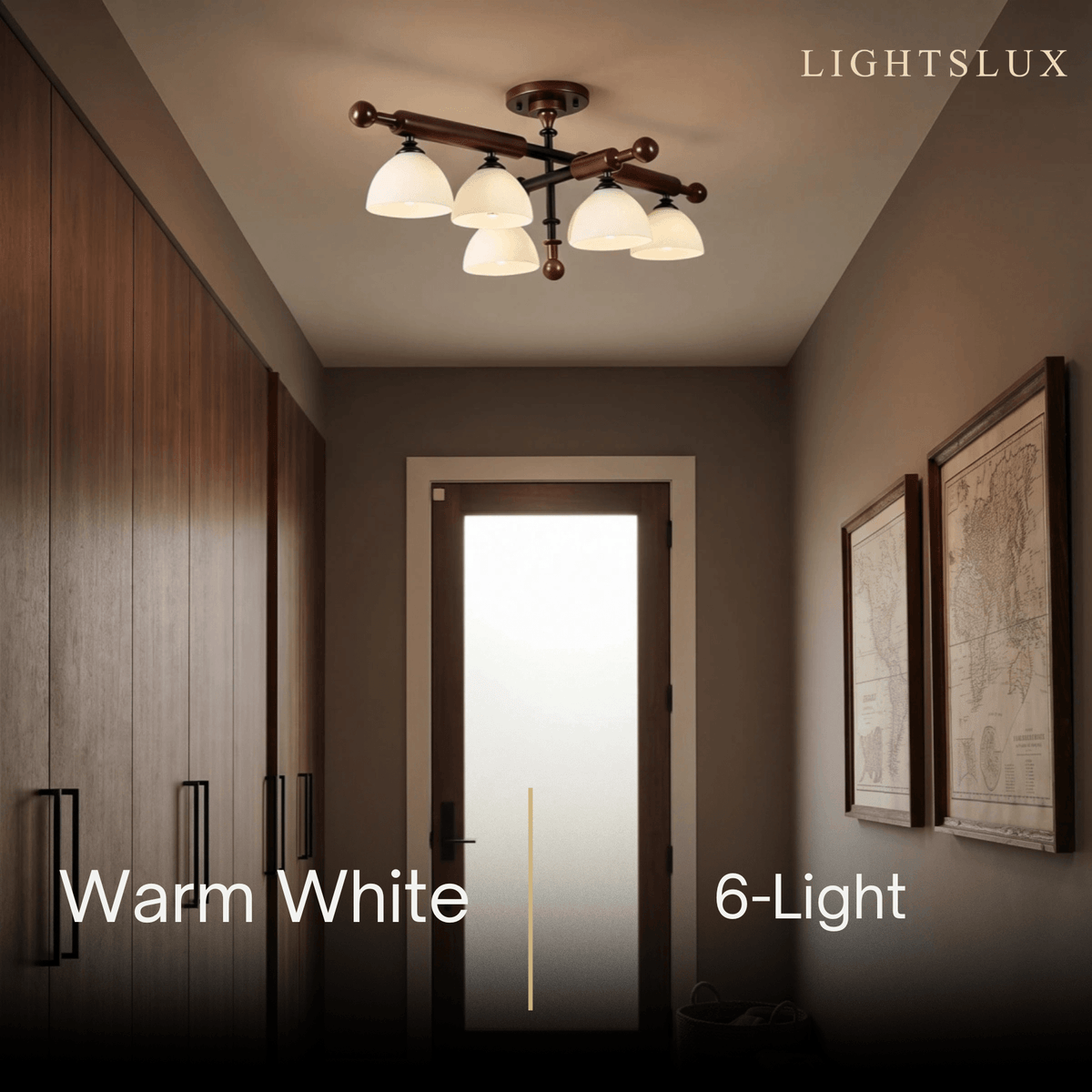 Nebula Modern Wood and Glass Ceiling Light – Walnut Round for Entryway and HallwA