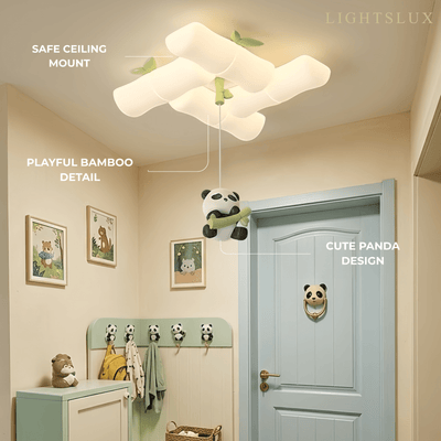 Art Deco Bamboo-Inspired Ceiling Light -- White Panda Iron & PE for Entryway