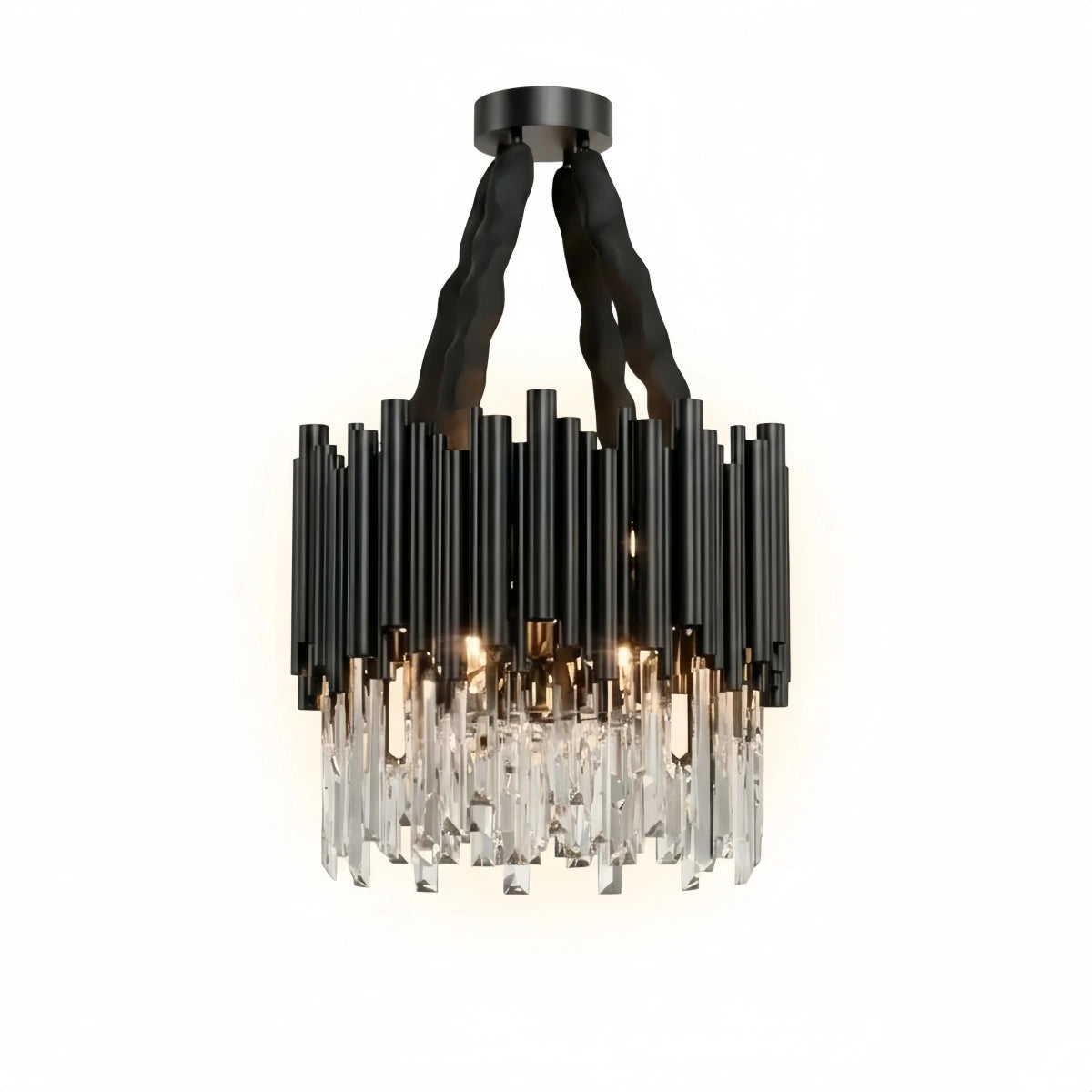 Excelis Modern Crystal Chandelier – Black Frame Sparkling Focal Point for Dining/Living Room