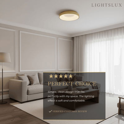 Modern Flush Mount Ceiling Light – Gold/ Black Dimmable LED for Living Room
