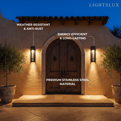 Modern Outdoor Wall Sconce – Black Stainless Steel Crystal Accents Starry Glow for Entryway