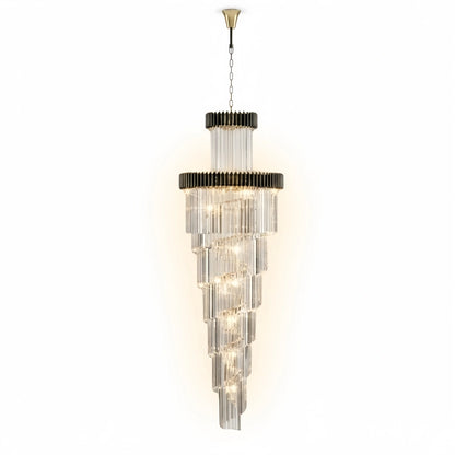 Excelis Luxury Cone Crystal Chandelier – Black Onyx Gold Large Dimmable for Foyer/Grand Hall
