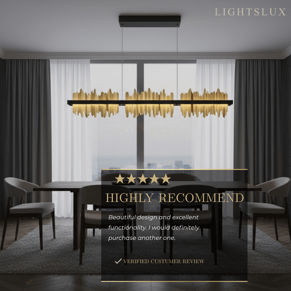 Modern Linear Pendant Light – Polished Gold Border on Jet Black Iron for Kitchen