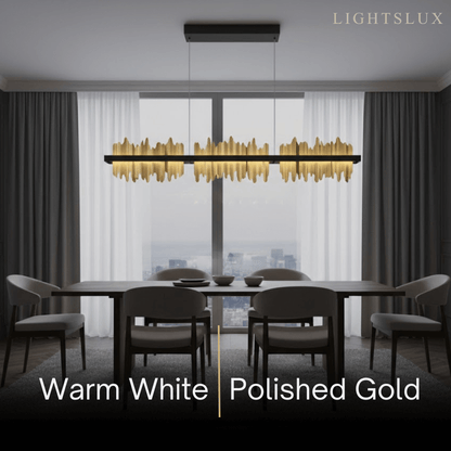 Modern Linear Pendant Light – Polished Gold Border on Jet Black Iron for Kitchen