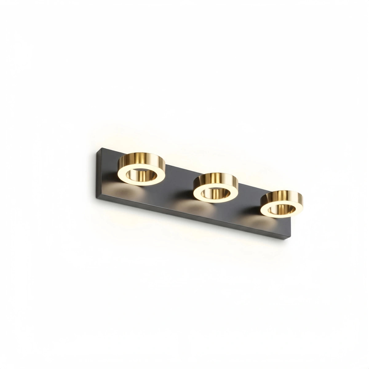 Arcato Modern 3-Light Bathroom Vanity – Circular Acrylic Shades on Matte Black/Gold Frame for Bathroom