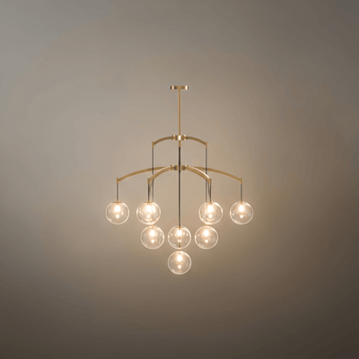 Royal Globe Chandelier – Solid Brass Brushed Gold Dimmable for Living Room