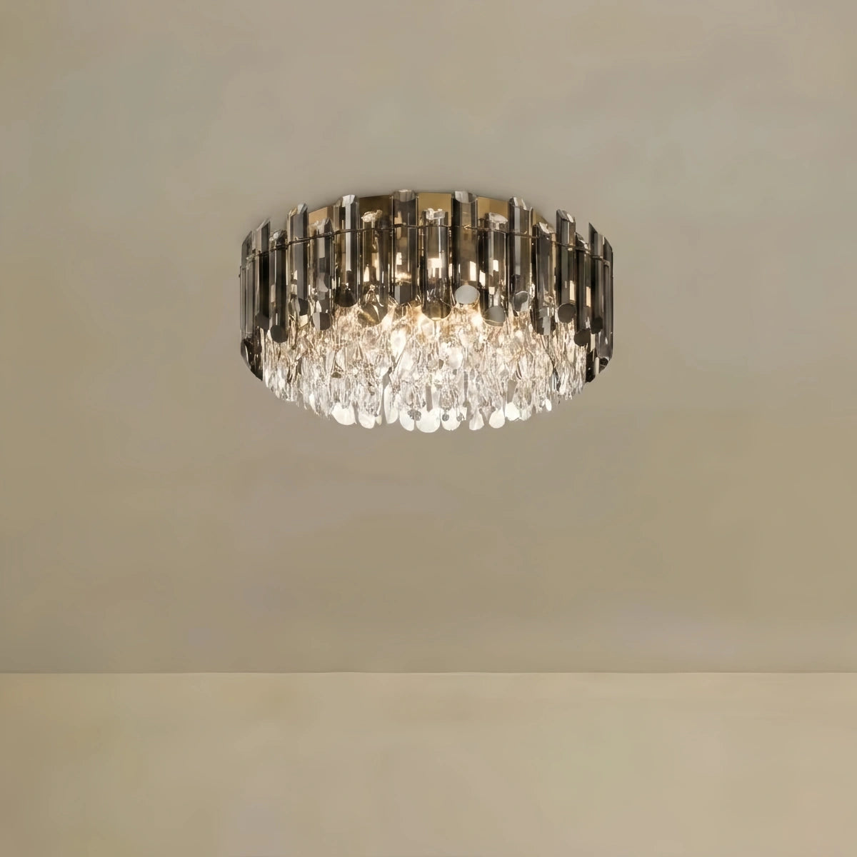 Luxury Crystal Flush Mount Chandelier – Smoky/Clear for Living Room