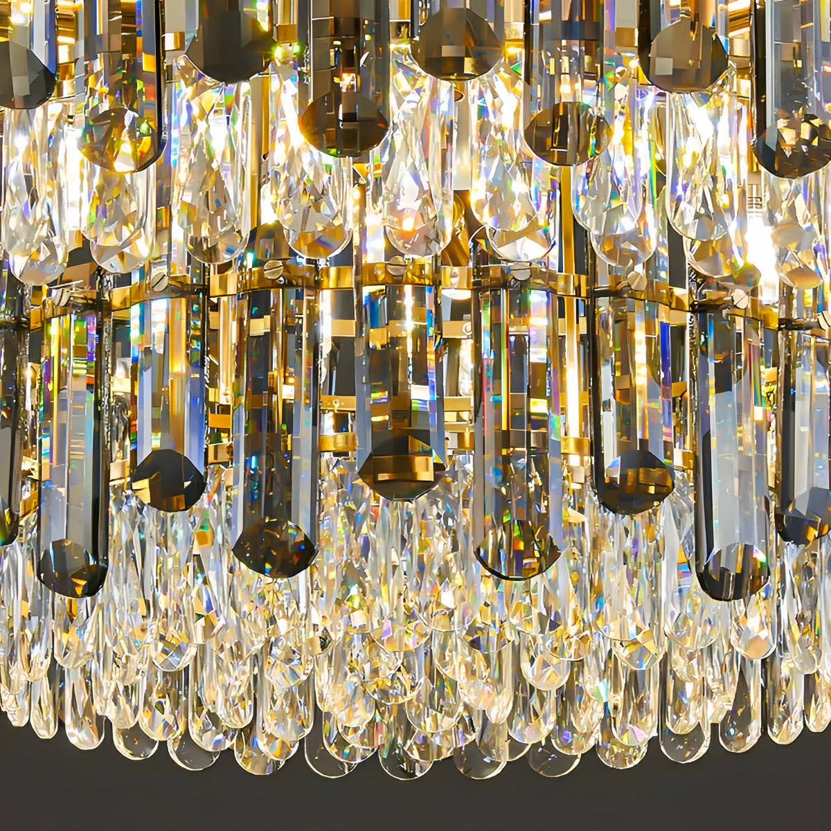 Luxury Crystal Flush Mount Chandelier – Smoky/Clear Dimmable for Living Room