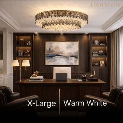 Luxury Crystal Flush Mount Chandelier – Smoky/Clear Dimmable for Living Room
