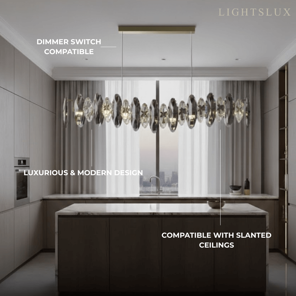 Luxury Crystal Pendant – Gold & Smoky Grey with Clear Crystals for Dining Room
