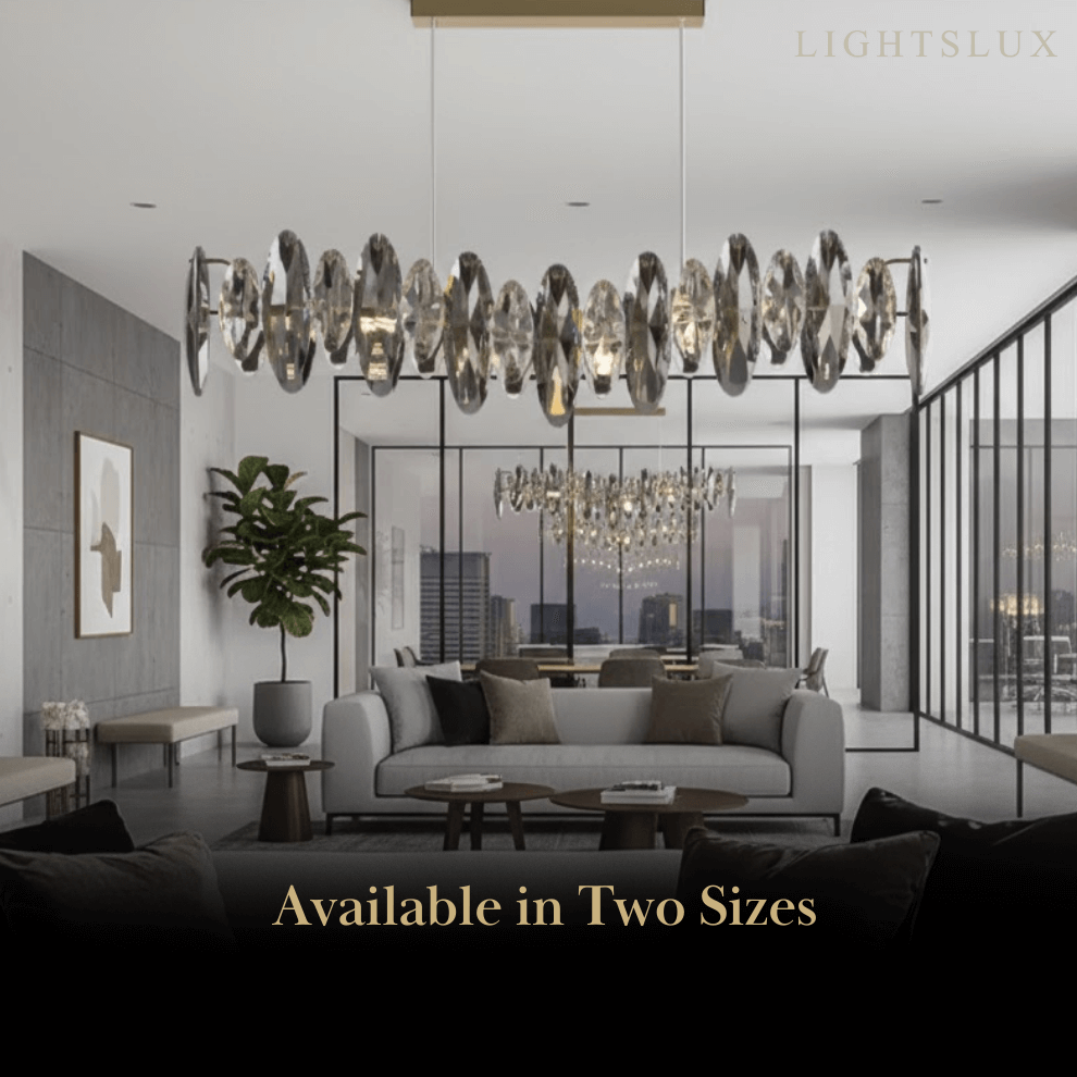 Luxury Crystal Pendant – Gold & Smoky Grey with Clear Crystals for Dining Room