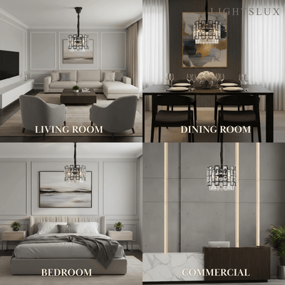 Modern Pendant Light -- Crystal & Black Metal for Dining Room