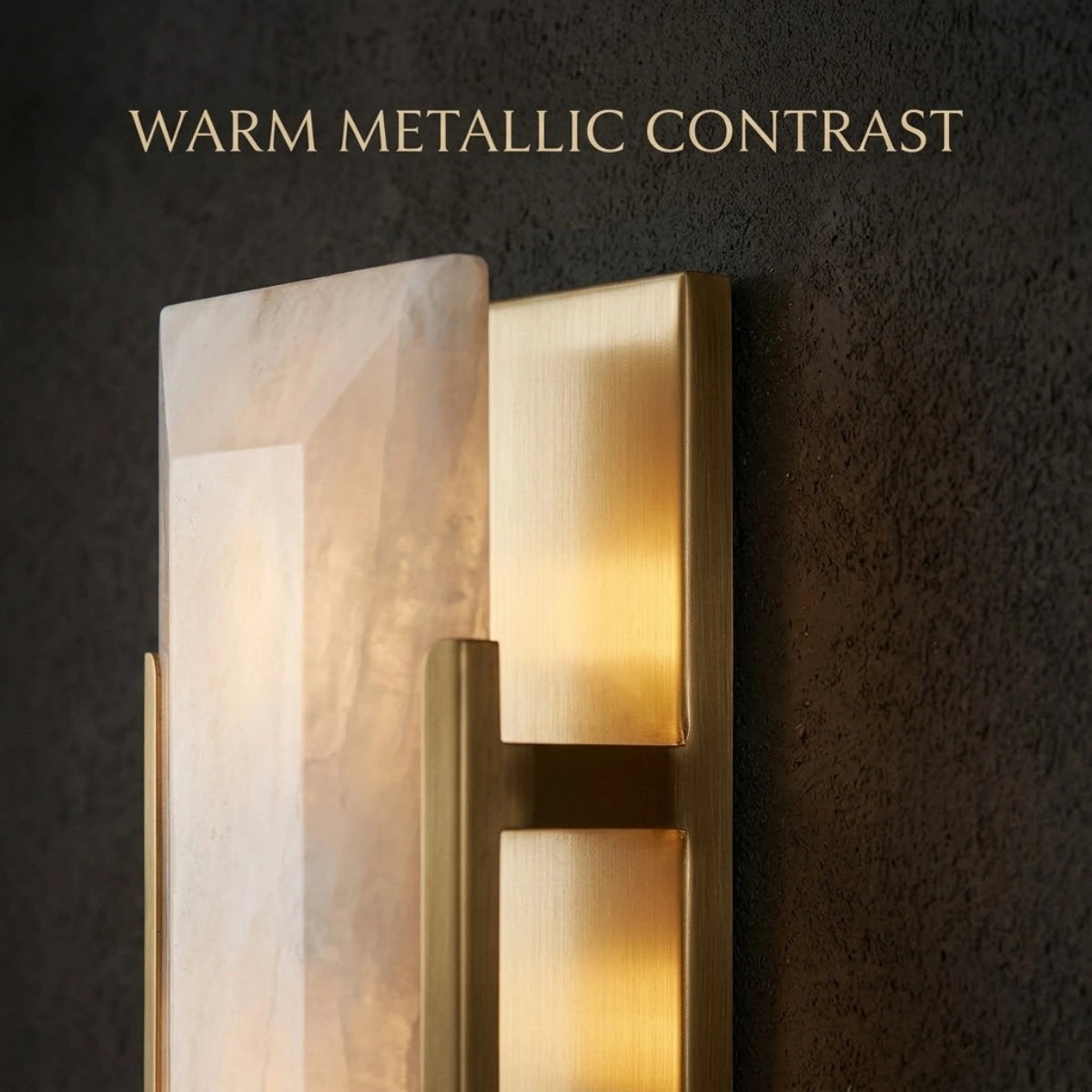 Modern Faceted Alabaster Wall Sconce – Brushed Gold Stainless Steel Backplate Indoor