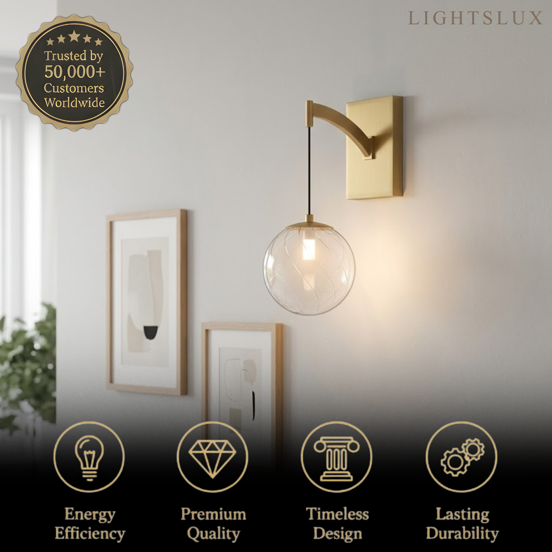 Excelis Modern Gold Globe Wall Sconce – Brushed Gold Finish Modern Elegant Design