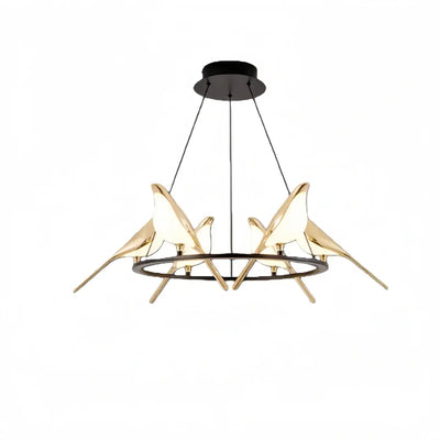 Modern Bird Chandelier – Gold Acrylic Magpie Design_