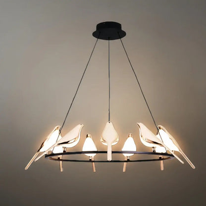 Modern Bird Chandelier – Gold Acrylic Magpie Design_