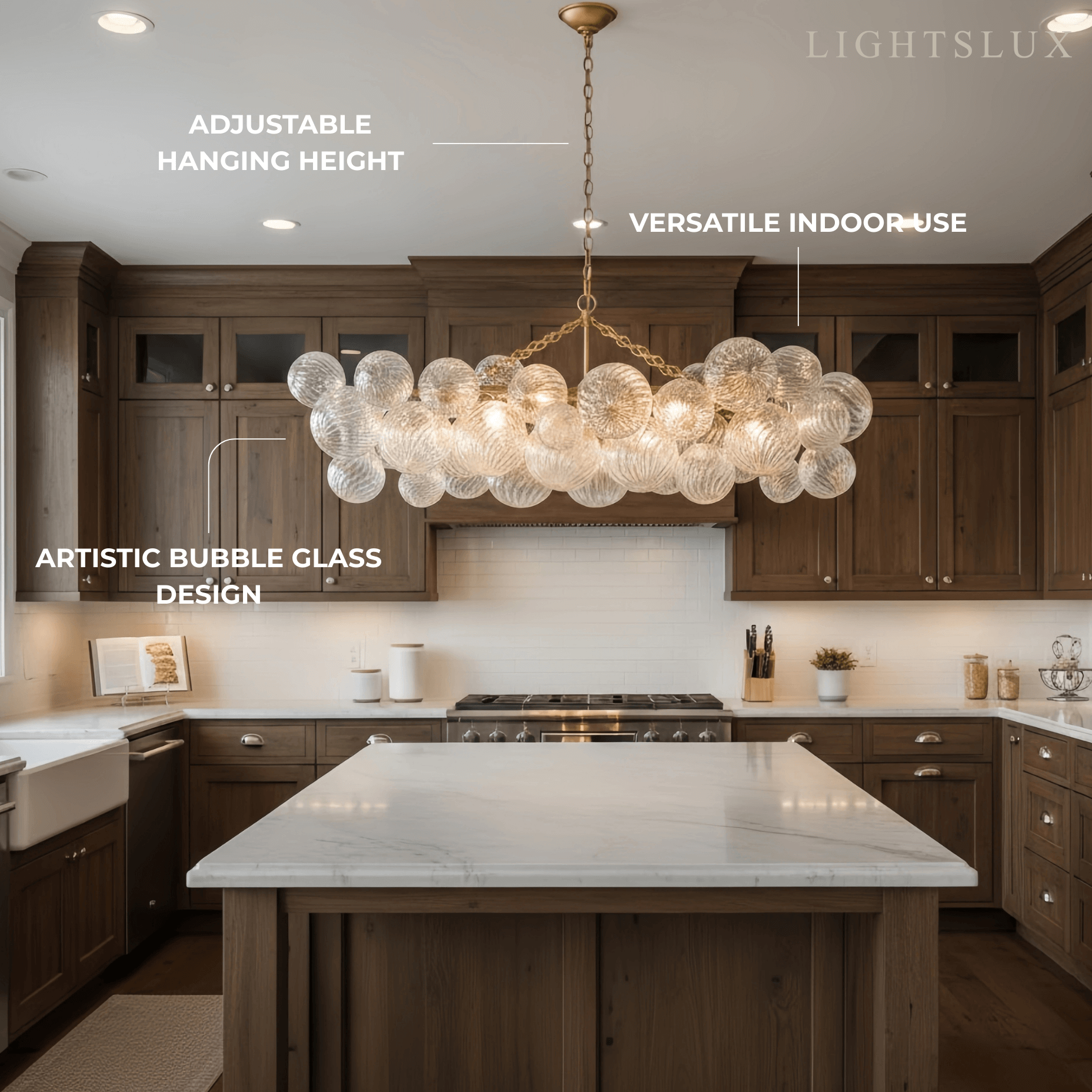 Modern Chandelier – Bubble Etched Glass 