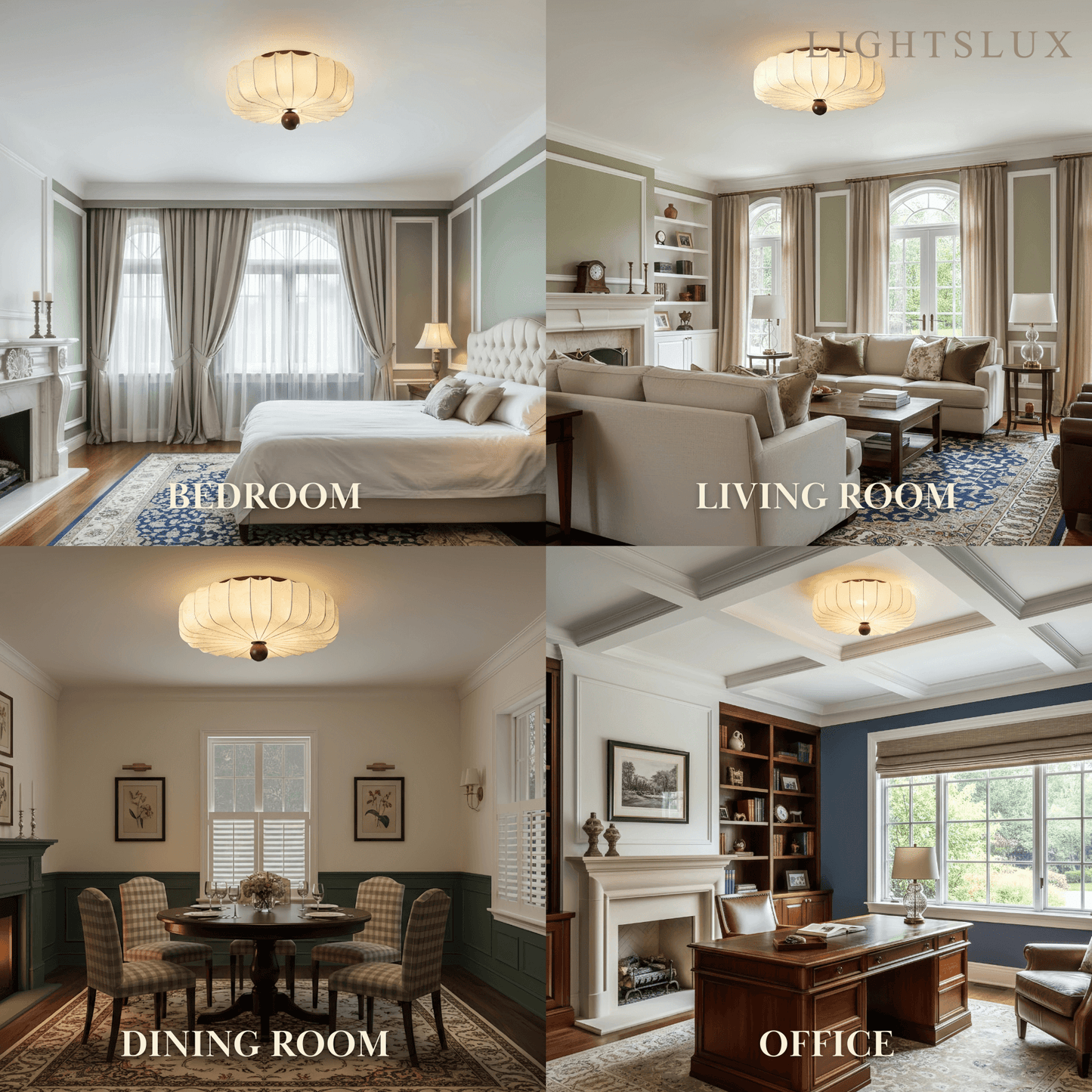 Modern Ceiling Light – Fabric Petal Floral Pattern Wood Accents