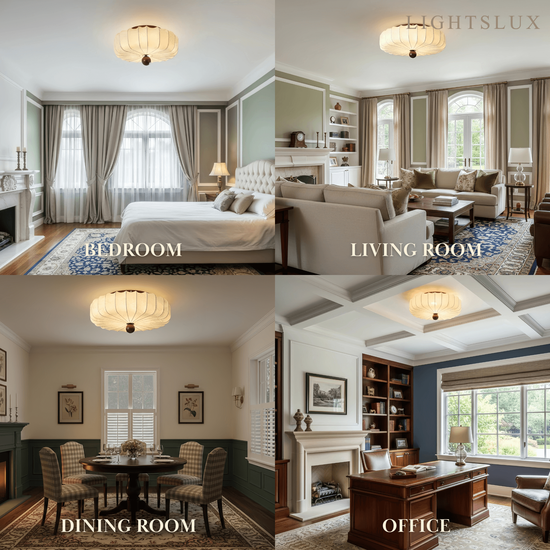 Modern Ceiling Light – Fabric Petal Floral Pattern Wood Accents