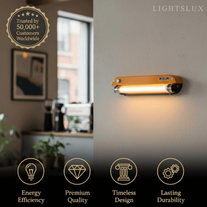 Vintage Industrial Wall Light — Amber Metal Tubular LED