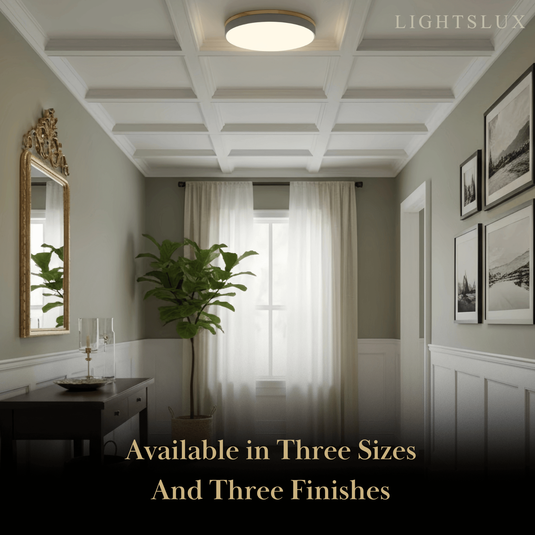 Minimalist Circular Ceiling Lamp — Wood & Matte Grey Frame 