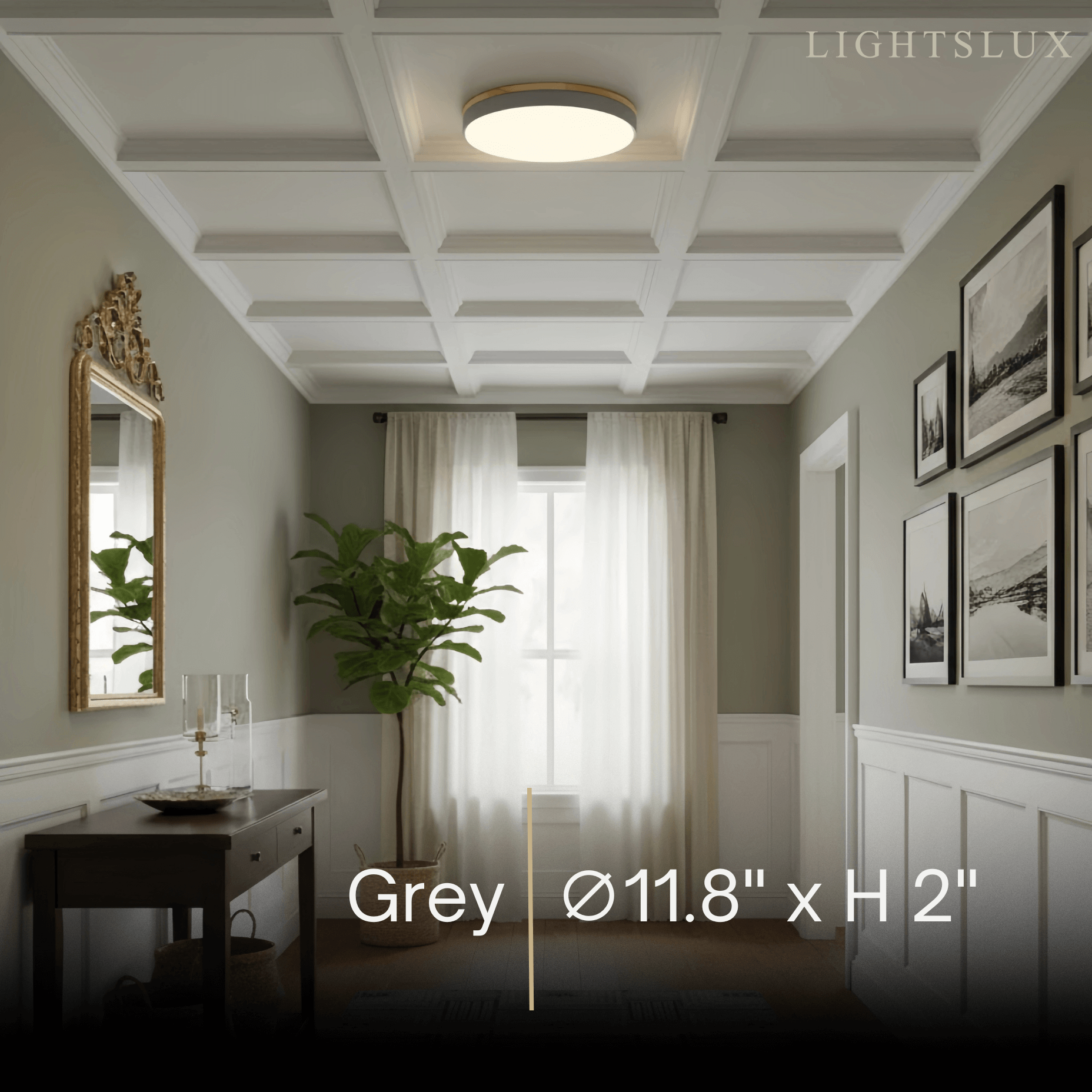 Minimalist Circular Ceiling Lamp — Wood & Matte Grey Frame 
