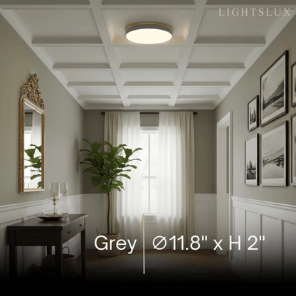 Minimalist Circular Ceiling Lamp — Wood & Matte Grey Frame 