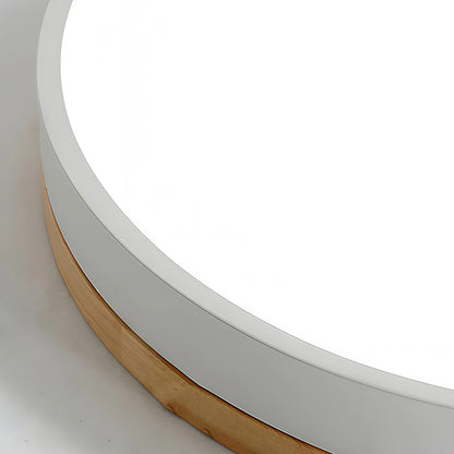 Minimalist Circular Ceiling Lamp — Wood & Matte Grey Frame 