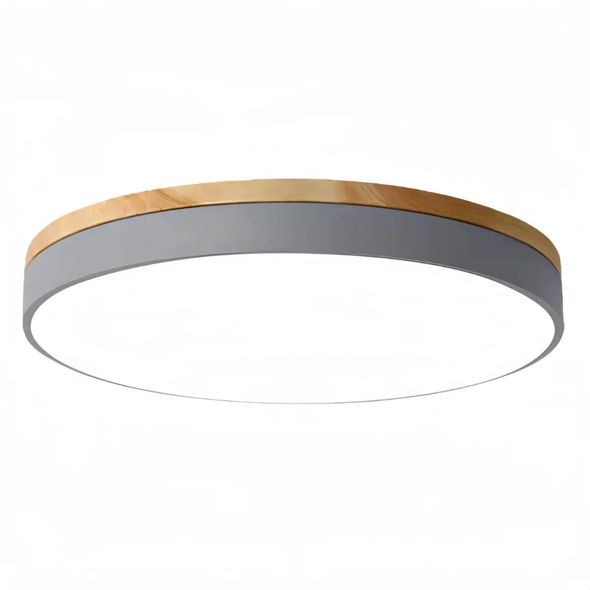 Minimalist Circular Ceiling Lamp — Wood & Matte Grey Frame 