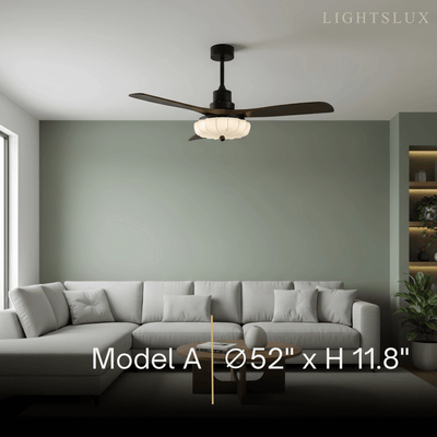 Modern Ceiling Fan Light — Lotus Fabric Shade & Walnut Wood