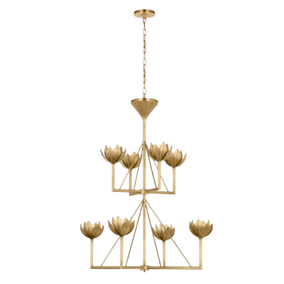 Modern Lotus Chandelier — Curved Petal Shades & Brass Frame