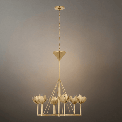 Modern Lotus Chandelier — Curved Petal Shades & Brass Frame