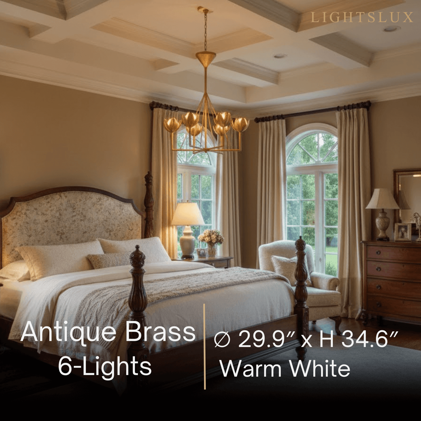 Chandelier — Curved Petal Shades & Brass Frame for Dining Room