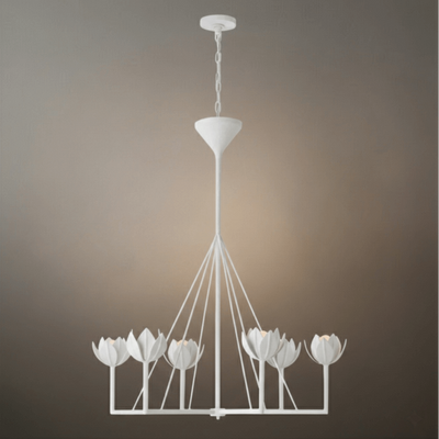 Modern Lotus Chandelier — Curved Petal Shades & Brass Frame
