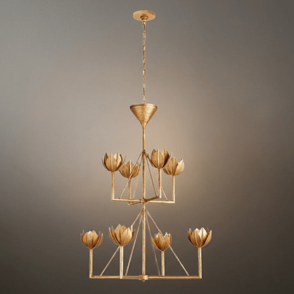 Modern Lotus Chandelier — Curved Petal Shades & Brass Frame