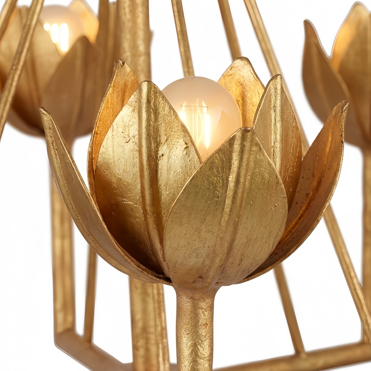Chandelier — Curved Petal Shades & Brass Frame for Dining Room
