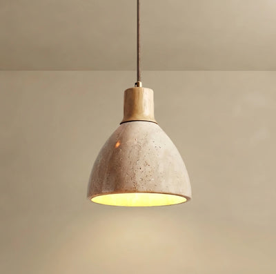 Strata Modern Organic Pendant Light — Travertine Stone & Wood Kitchen Island Lighting