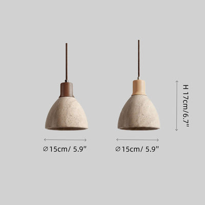 Organic Modern Pendant Light — Textured Stone Resin & Wood Accent