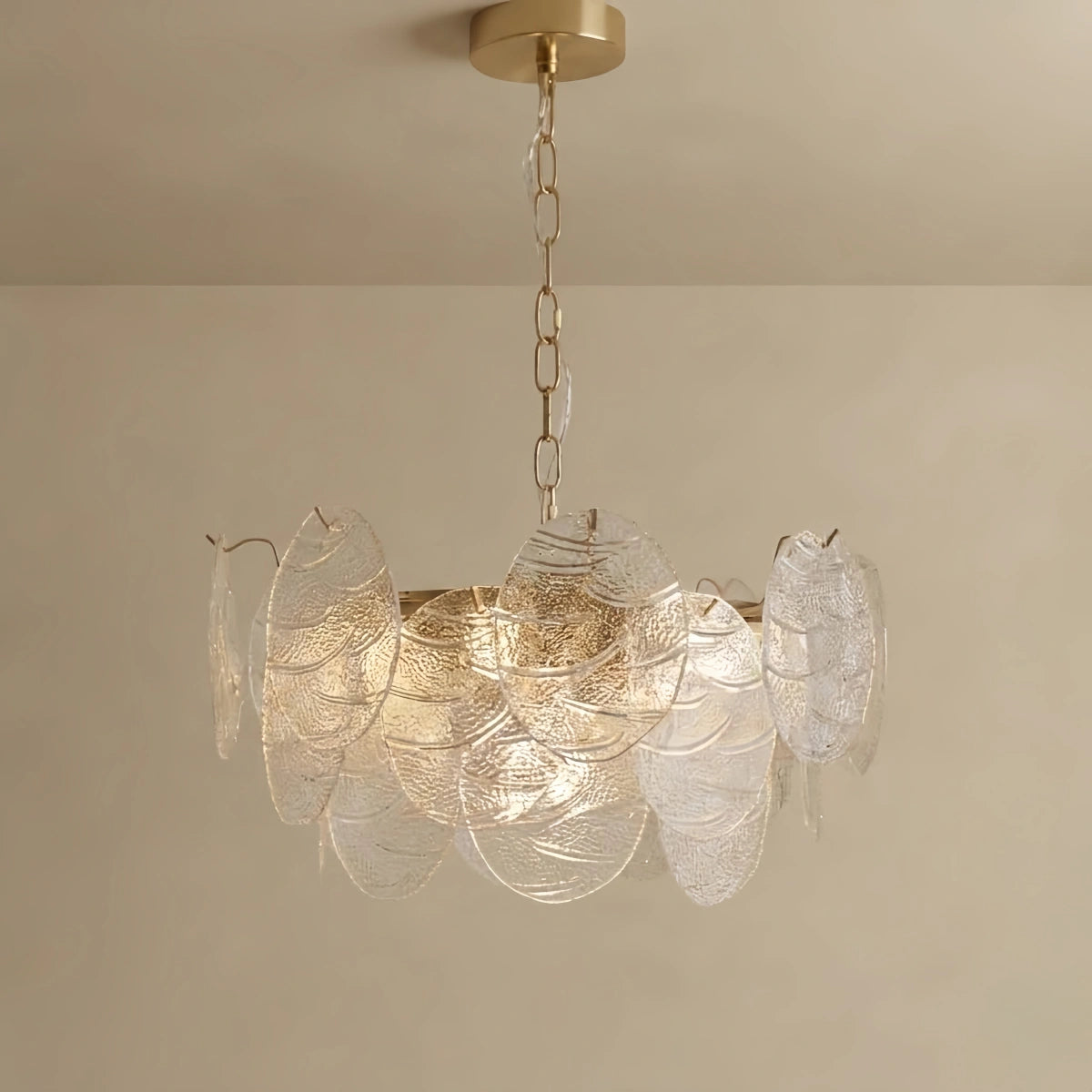 Chandelier — Rippled Wavy Glass Panels & Iron 