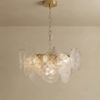 Chandelier — Rippled Wavy Glass Panels & Iron 