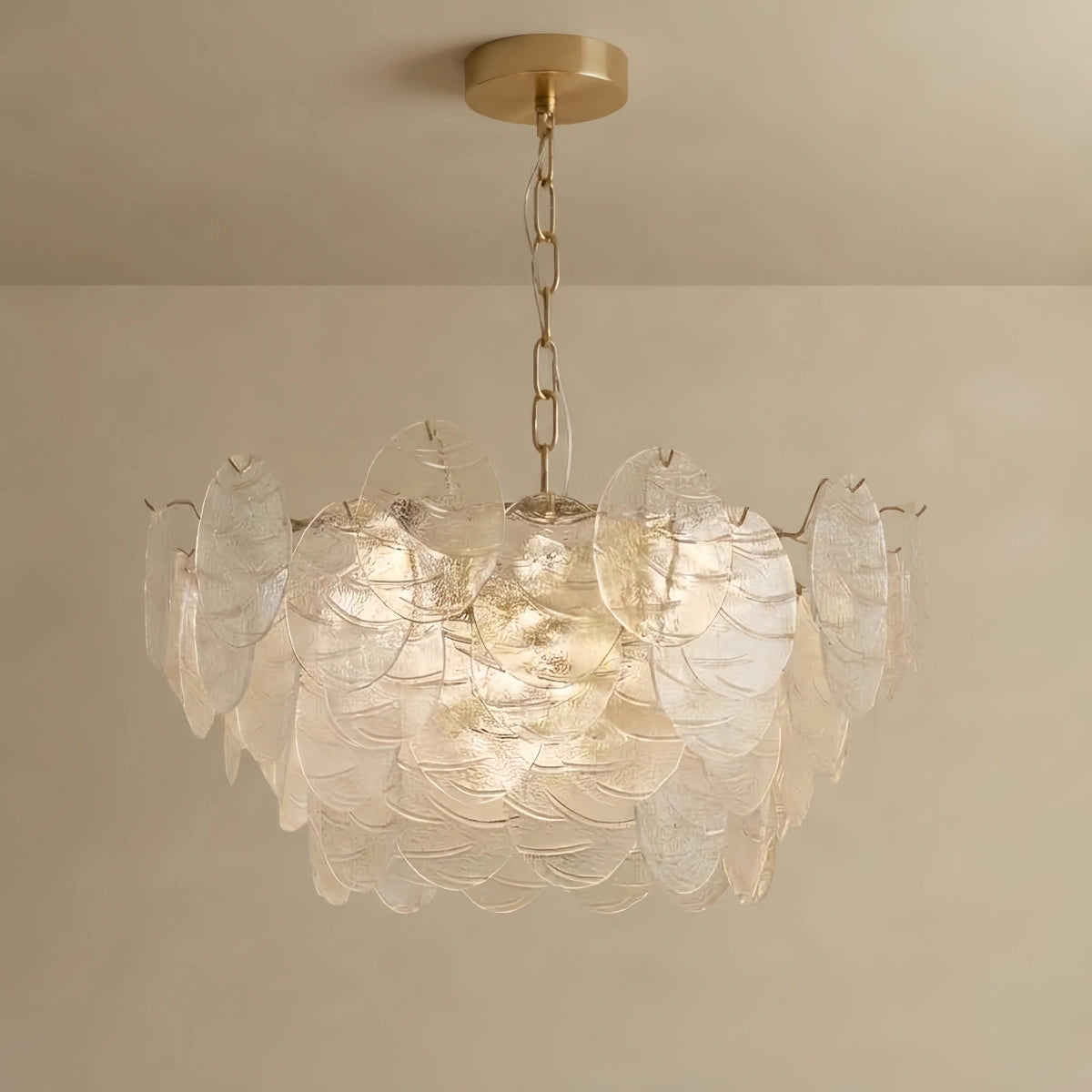 Chandelier — Rippled Wavy Glass Panels & Iron Frame 