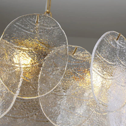 Modern Gold Chandelier — Rippled Wavy Glass Panels & Iron Frame for Living Room