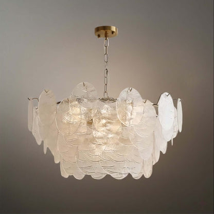  Chandelier — Rippled Wavy Glass Panels & Iron Frame for Living Room