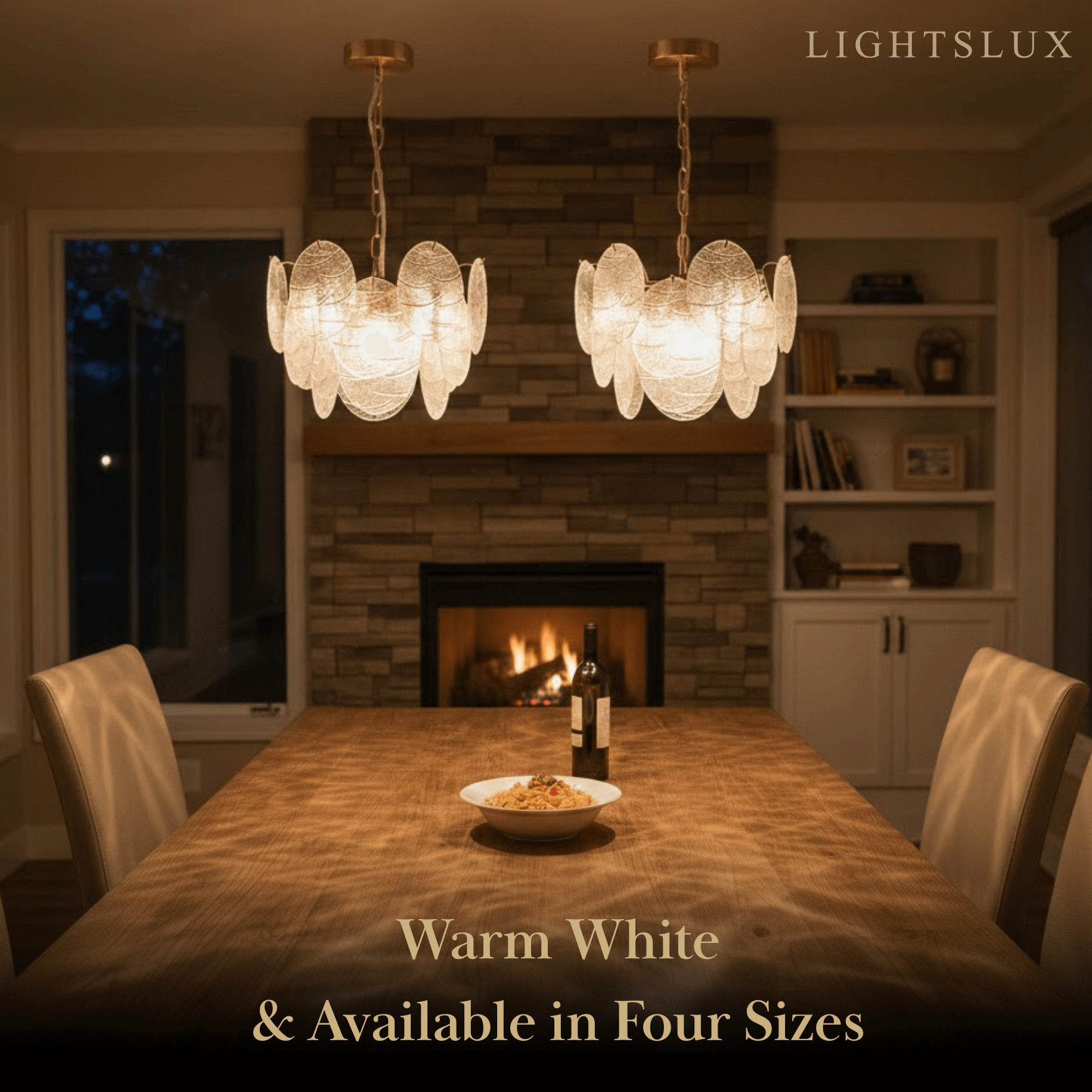 Chandelier — Rippled Wavy Glass Panels & Iron Frame for Living Room
