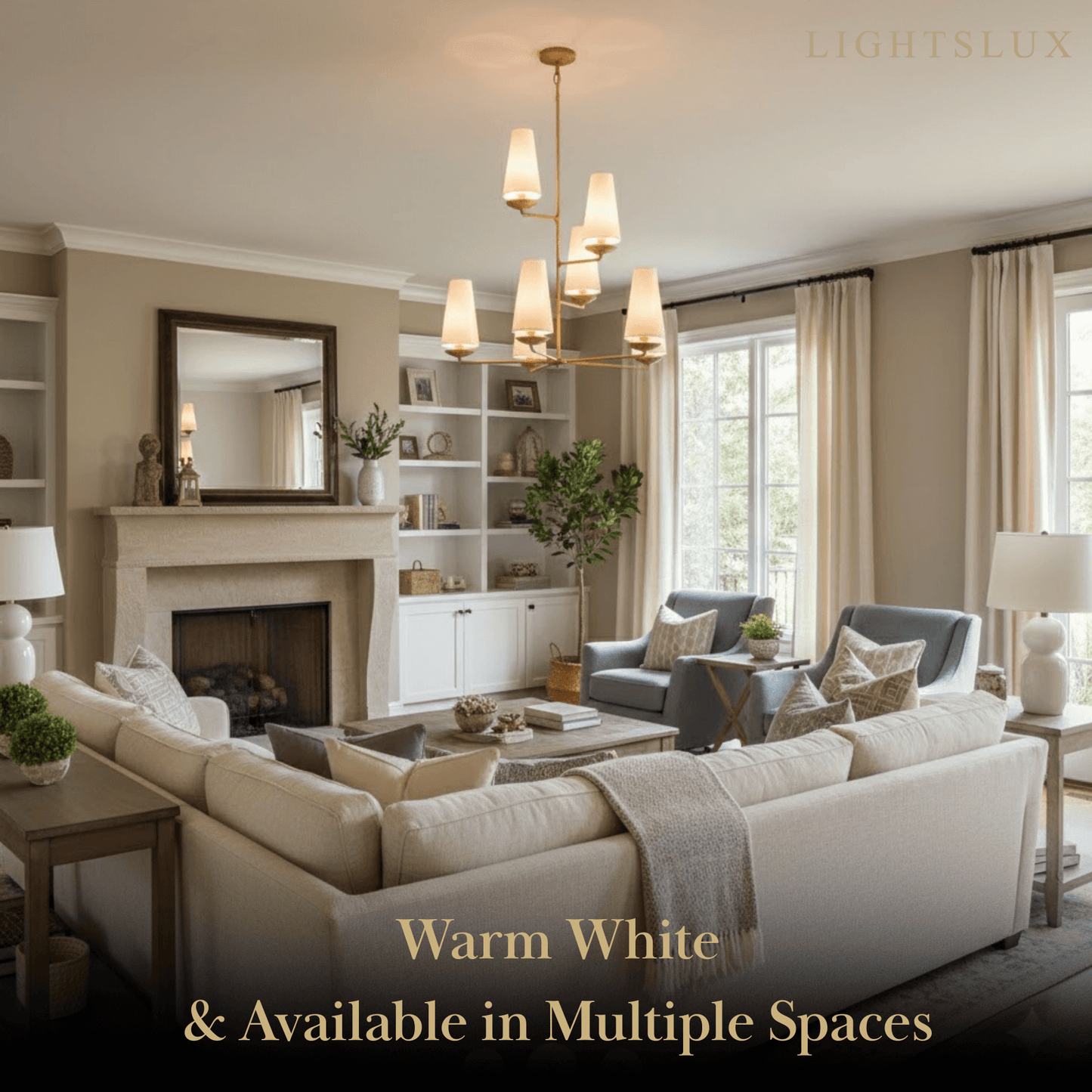Modern Tiered Chandelier — Copper Frame & Linen Shades 