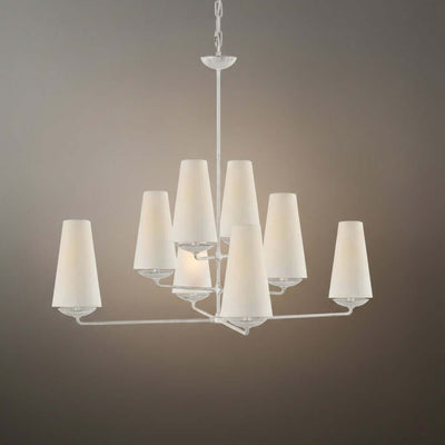 Modern Tiered Chandelier — Copper Frame & Linen Shades 